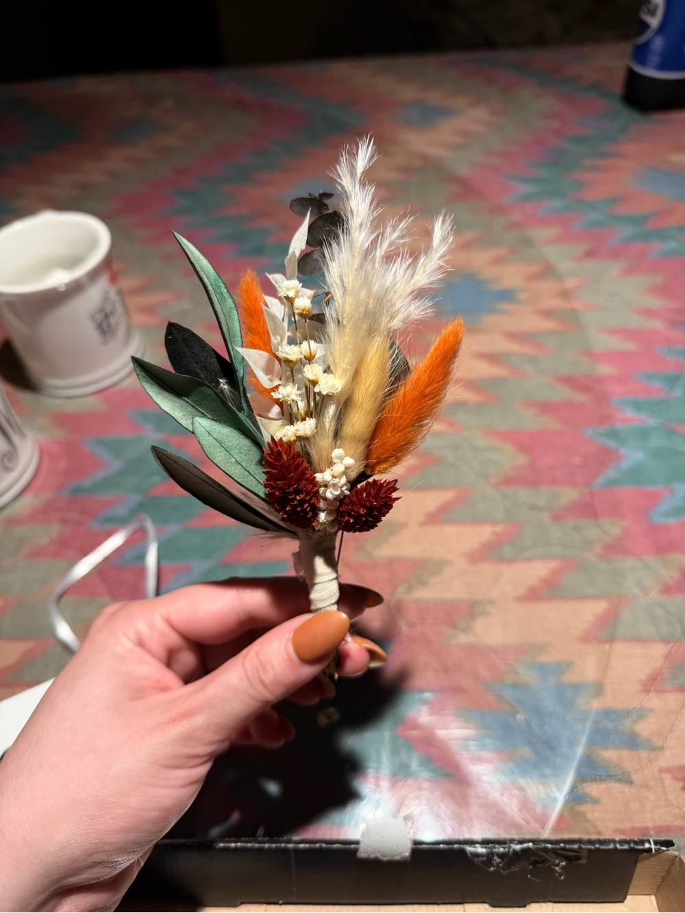 Dried Flower Boutonnières in Orange and Green